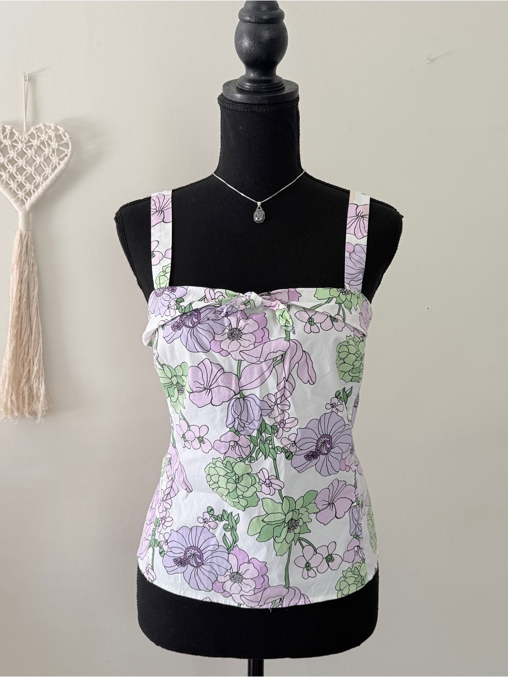 LOFT Lavender & Green Floral Square-Neck Cropped Blouse